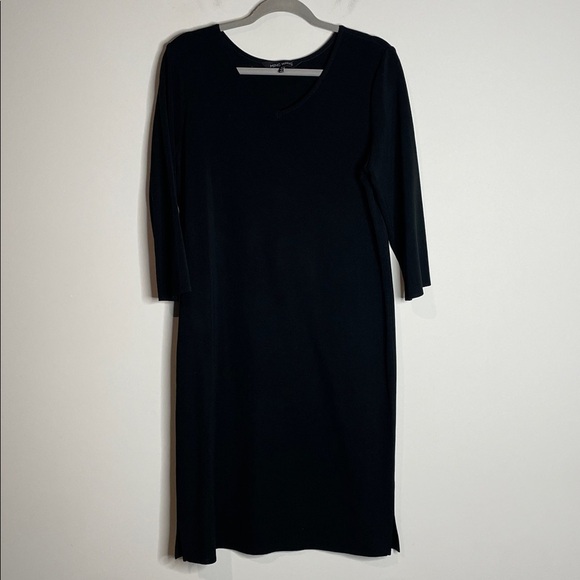 Ming Wang | Women’s Classic Black Ponte Knit V-Neck Dress Size Large - Picture 2 of 7